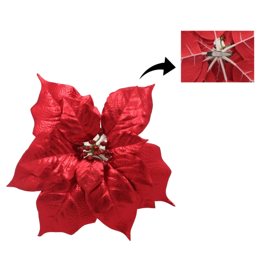 Sztuczna gwiazda betlejemska 25 cm na klipsie – czerwona, zestaw 12 szt.