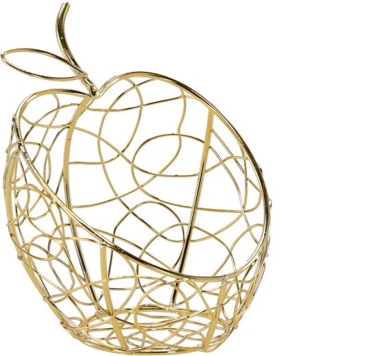 Złoty metalowy koszyk w kształcie jabłka