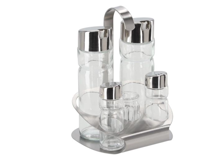 5‑elementowy zestaw przyprawników ze szkła i stali nierdzewnej