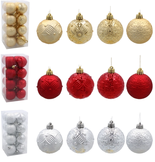 Zestaw 16 ozdób świątecznych 6 cm w kolorach czerwonym, złotym i srebrnym