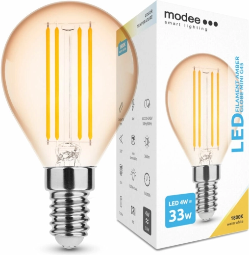 Ściemnialna żarówka LED filamentowa Modee Amber Globe Mini G45 E14 4 W