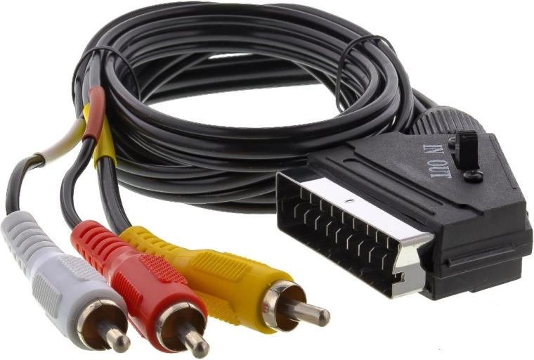 Kabel SCART Sencor z 3× złączami RCA i przełącznikiem, 1,5 m