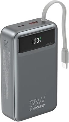 Powerbank 20 000 mAh ze zintegrowanym kablem, PD 65 W i wyświetlaczem LCD, czarny