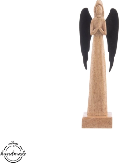 Dekoracyjny anioł z drewna mango z metalowymi skrzydłami 27 cm