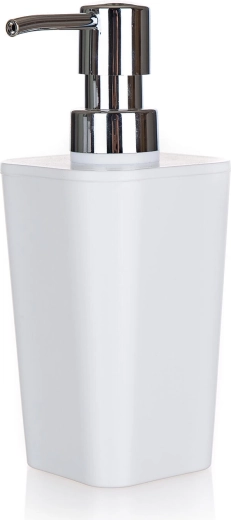 Biały plastikowy dozownik mydła 7,3 × 7,3 × 17 cm