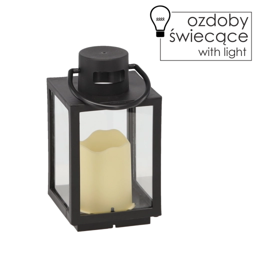 Świąteczna latarnia z lampką LED 11 × 11 × 20,5 cm – czarna