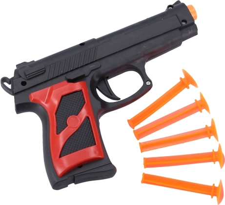 Plastowy pistolet z przyssawkami 16 cm – zestaw 5 nabojów