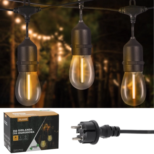 Ogrodowa girlanda świetlna 20 m, 20× LED E27, ciepła biel, IP44