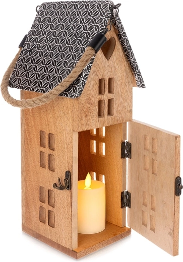 Drewniany lampion LED z drewna mango 16,5 × 35,5 cm