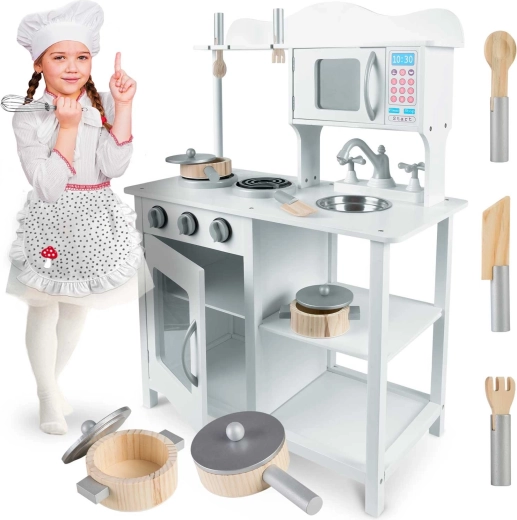 Drewniana dziecięca kuchnia 60 × 30 × 85 cm biała RICOKIDS