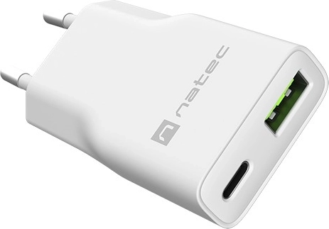 Natec Ribera GaN slim ładowarka sieciowa 20 W USB-C + USB-A