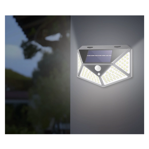 Solarna kinkietowa lampa LED z czujnikiem ruchu, 100 LED, zimna biel