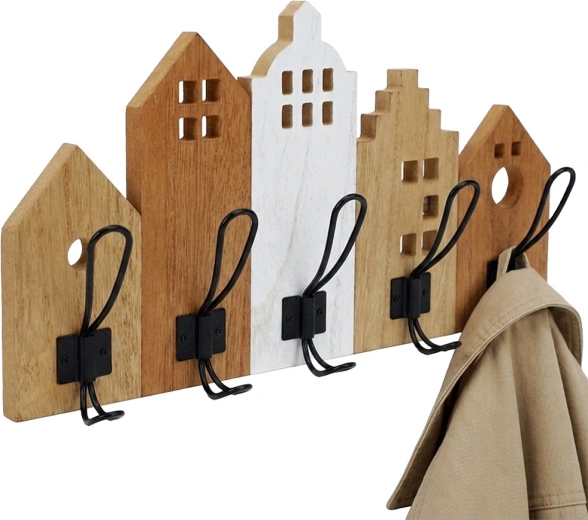 Wieszak ścienny z motywem domków Home Styling Collection 48 × 8 × 26 cm - 1 sztuka