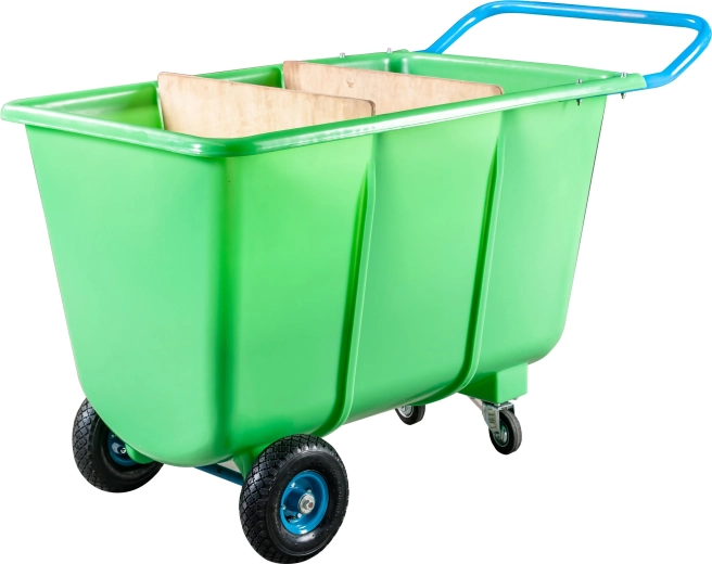 Czterokołowy wózek transportowy z plastikową skrzynią 400 l
