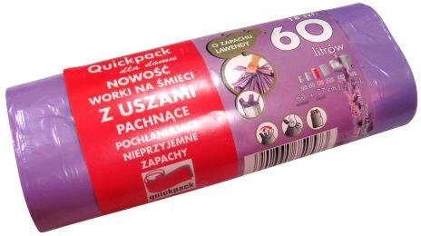 Worki na odpady z uszami 60 l, 60 × 72 cm, zapach lawendy