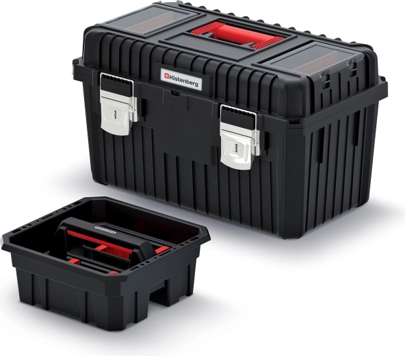 Skrzynka na narzędzia z metalowymi zamkami HEAVY 585 × 360 × 337 mm, czarna