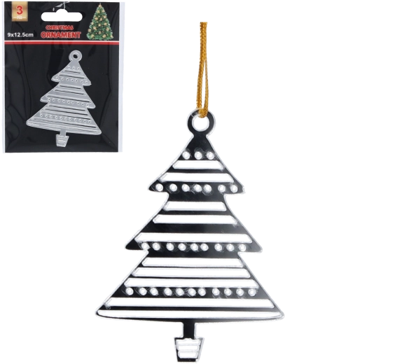 Zestaw srebrnych ozdób choinkowych w kształcie choinki, 3 szt.