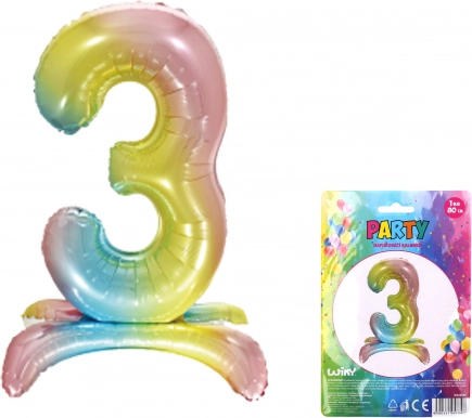 Nadmuchiwany balon cyfra 3 tęcza 80 cm