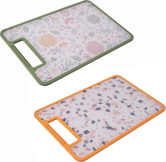 Plastowa deska do krojenia TORO 29,3 × 19,5 cm, dwustronna, antypoślizgowa, dekor Botanica Terrazzo