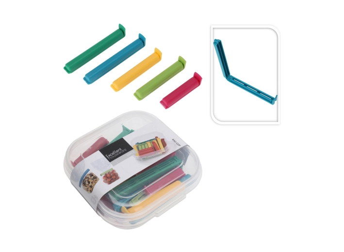 Zestaw plastikowych klipsów do torebek 24 szt. w pojemniku