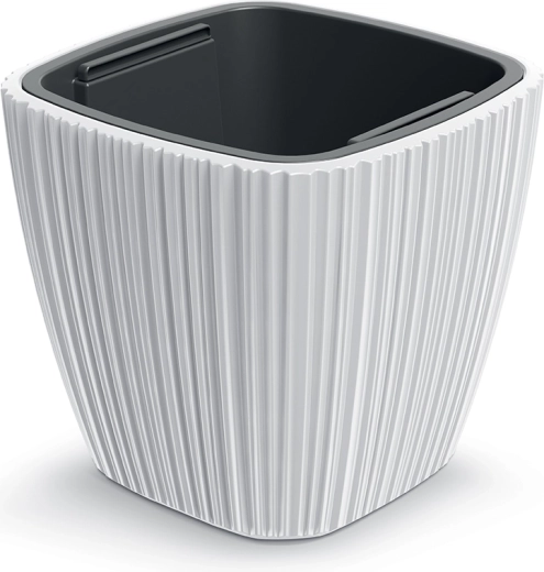 Donica ORO 39 cm biała – nowoczesna plastikowa donica z wkładem