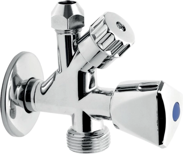 Kombinowany kątowy zawór do pralki z zaworem zwrotnym 3/8" x 1/2" x 3/4"