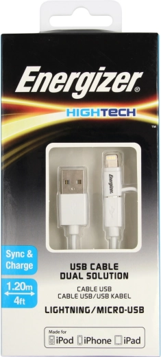 Energizer uniwersalny kabel ładujący Lightning/Micro USB 2,4 A 1,2 m biały