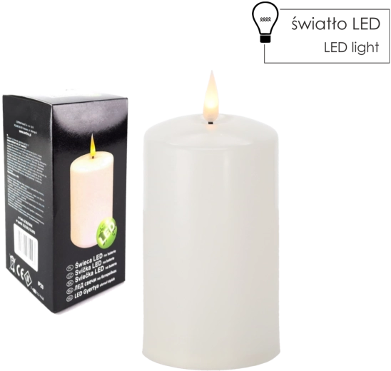 LED świeczka 7 × 16 cm biała