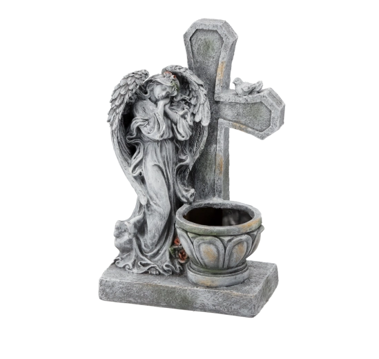 Figurka anioła z krzyżem i doniczką 21,5 × 14 × 35,5 cm