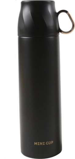 Altom Design termos z pokrywką w kształcie kubka 500 ml czarny ze złotymi detalami