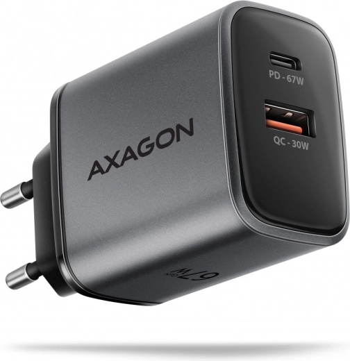 Ładowarka sieciowa AXAGON GaN 67W z USB‑C Power Delivery i USB‑A Quick Charge, 2 porty
