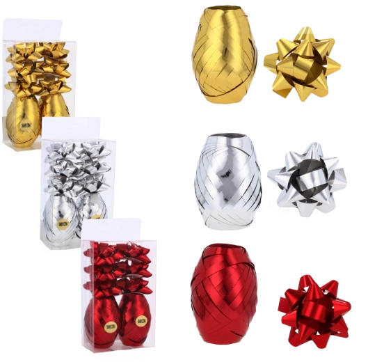 Zestaw do pakowania prezentów – wstążka i kokardki 6 cm