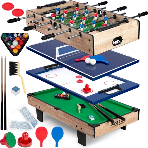 Wielofunkcyjny stół do gier 4w1 NEO-SPORT: piłkarzyki, air hockey, ping-pong i bilard