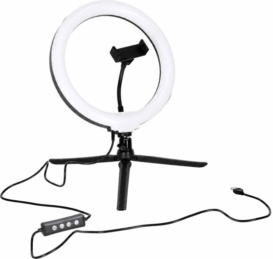 RGB LED okrągła lampa selfie na statywie z uchwytem na telefon i pilotem Bluetooth
