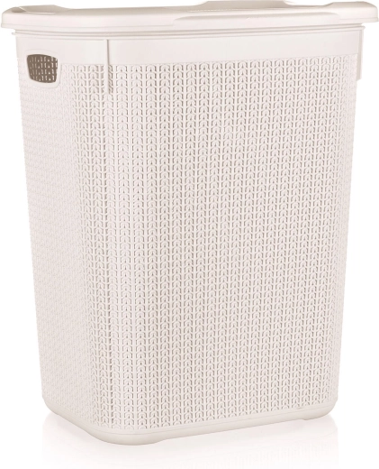 Kosz na brudną bieliznę rattanowy 50 l, kremowy