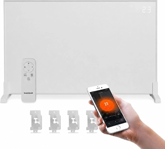 Panel grzewczy na podczerwień Bauerkraft 800 W z Wi‑Fi i wyświetlaczem LED 60 × 100 cm