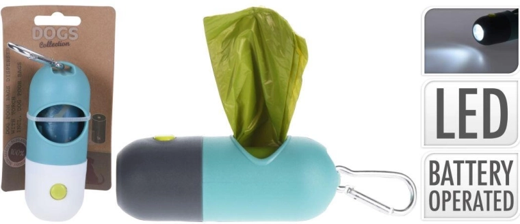 Pojemnik na woreczki dla psów z lampką LED i karabińczykiem