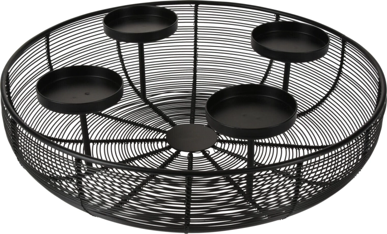 Okrągły metalowy świecznik na 4 świeczki, czarny, 36 × 10 cm