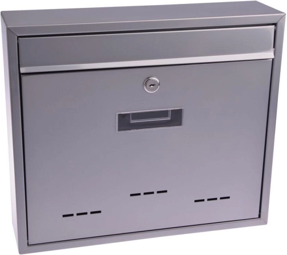 Skrzynka pocztowa RADIM z tylnym wrzutem, szara, 360 × 310 × 90 mm