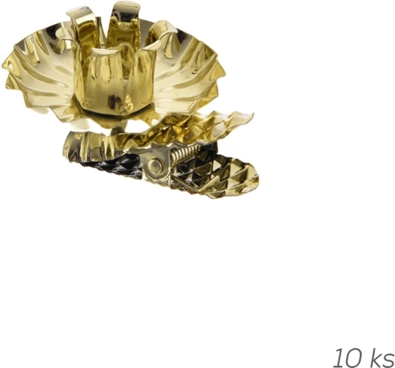 Złote metalowe uchwyty na świece bożonarodzeniowe z klipsem, 10 szt. (średnica 1,5 cm)