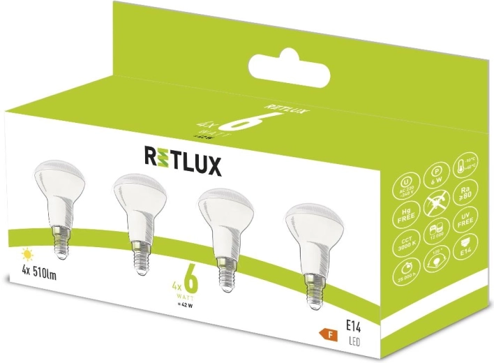 Żarówka LED Retlux R50 E14 6 W, ciepła biel - 4 szt.