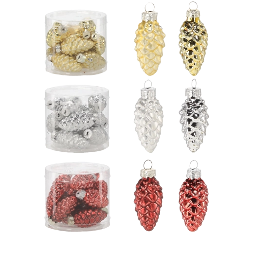 Zestaw szklanych ozdób choinkowych szyszki 12 szt.