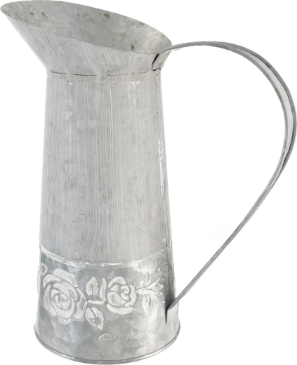 Dekoracyjna blaszana konewka z motywem róż, szara 7 × 21 cm