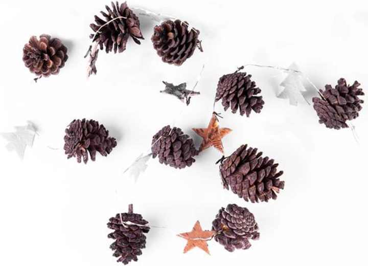 Świąteczny łańcuch świetlny z timerem, 10 LED – szyszki, gwiazdy i choinki