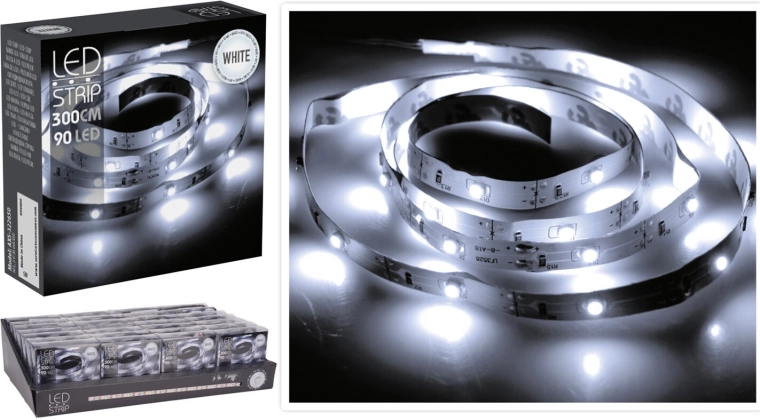Taśma LED 3 m ze światłem zimnobiałym, 90 diod LED na baterie