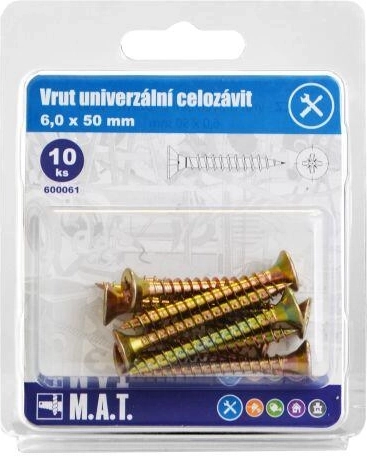 Uniwersalne wkręty z pełnym gwintem 6 × 50 mm, ocynkowane, 10 szt.