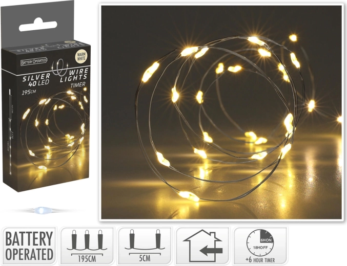 Świąteczny łańcuch LED 1,95 m, ciepła biel, na druciku