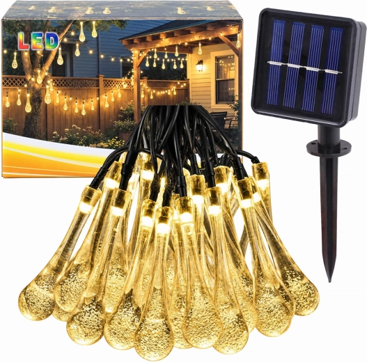 Solarny świąteczny łańcuch świetlny do ogrodu z soplami, 50 LED, 7,5 m