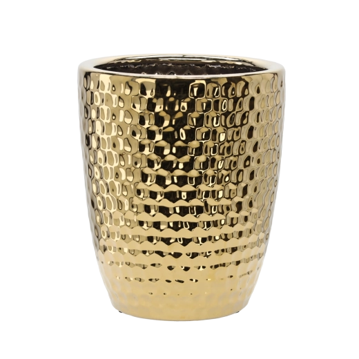 Ceramiczna osłona na donicę, złoty plaster miodu, 31,5 × 31,5 × 38,5 cm