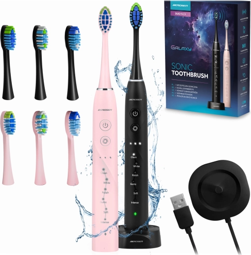 Soniczne elektryczne szczoteczki do zębów BERDSEN Galaxy Duo – zestaw 2 szt.